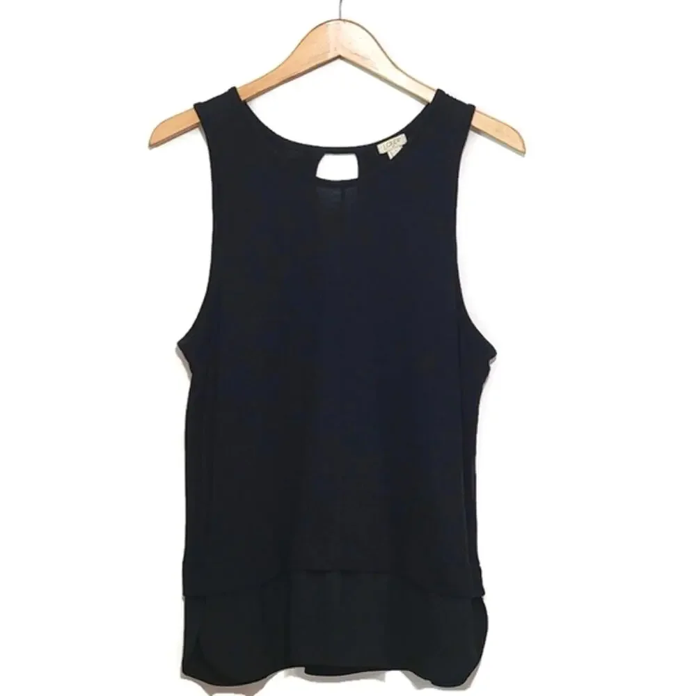 J.Crew Tiered Sleeveless Scoop Neck Tunic Top Black L Feminine